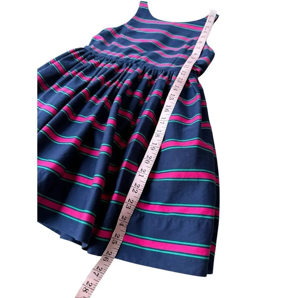 Ralph Lauren Navy Blue Striped Button Back Fit And Flare Dress Size 8 Girls